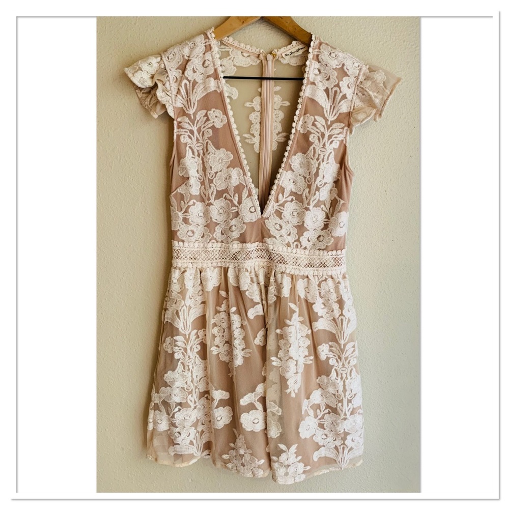 For Love And Lemons Cream Floral Mini Dress